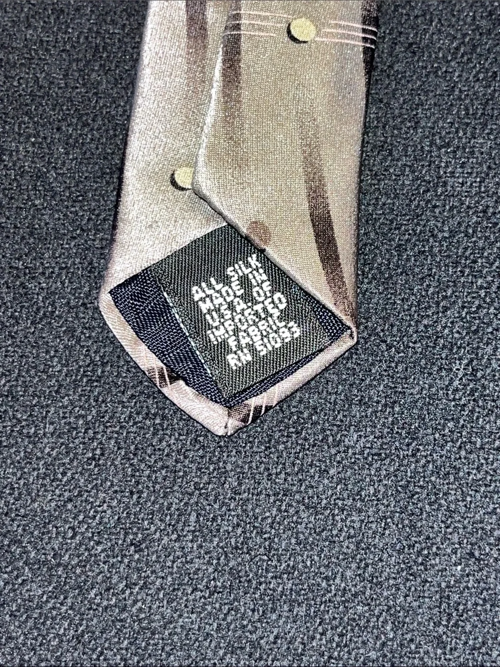 Haggar Taupe Silk Tie with Gold Dot and Brown Stripe Accents